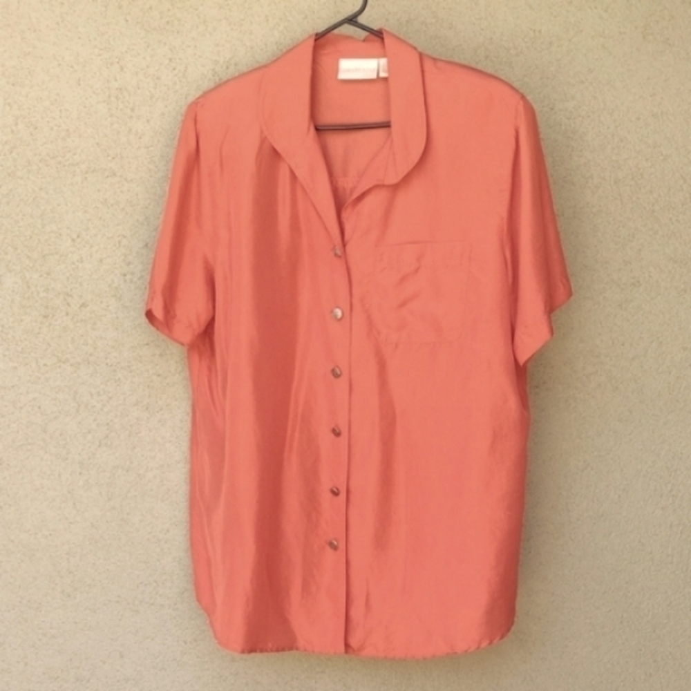 Flawed Vintage Christie & Jill Orange Silk Top XL